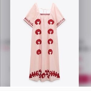 Zara Embroidered Pink Maxi dress